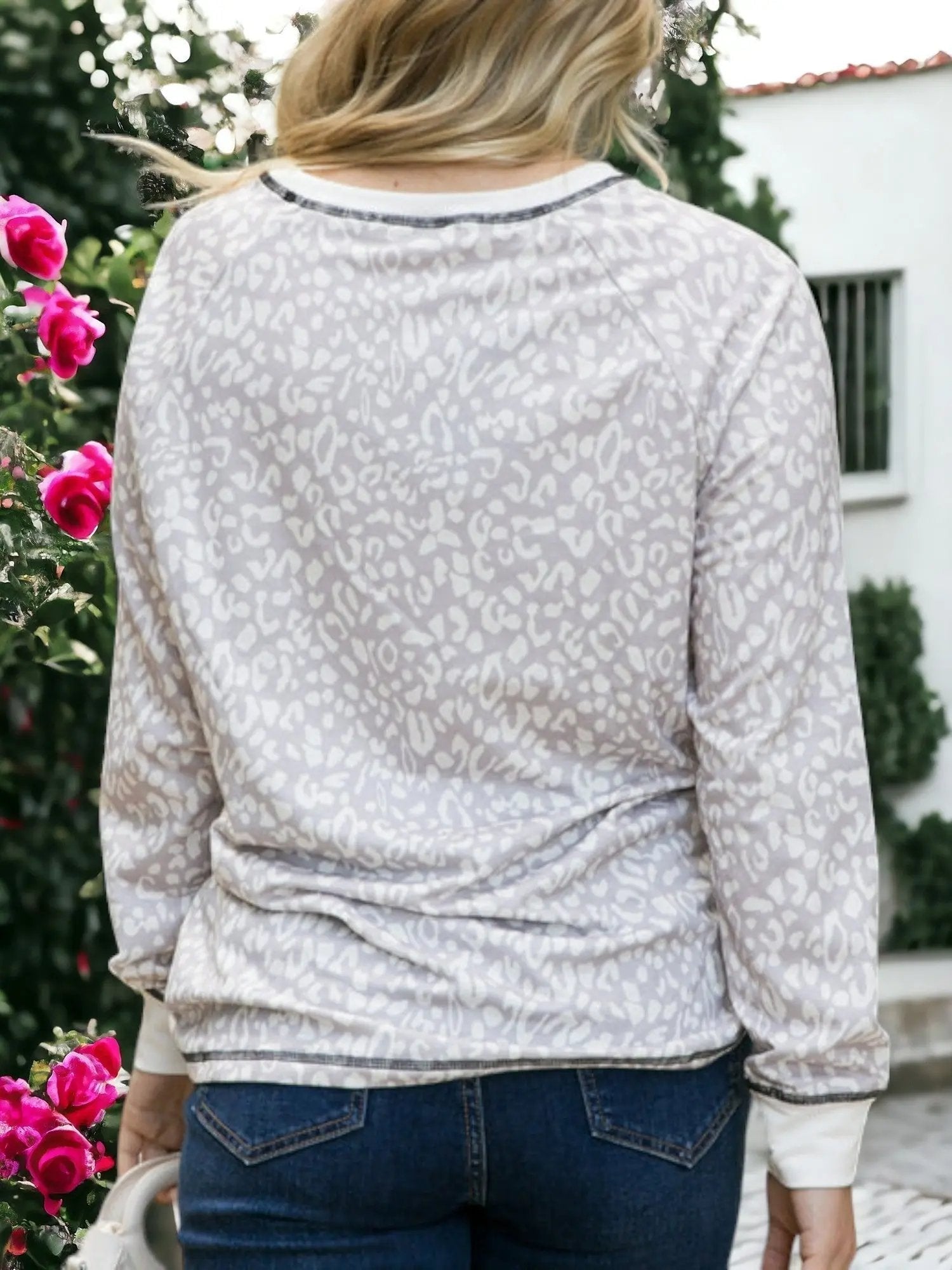 Leopard Print Contrast Stitch Sweater - Get it from Bo
