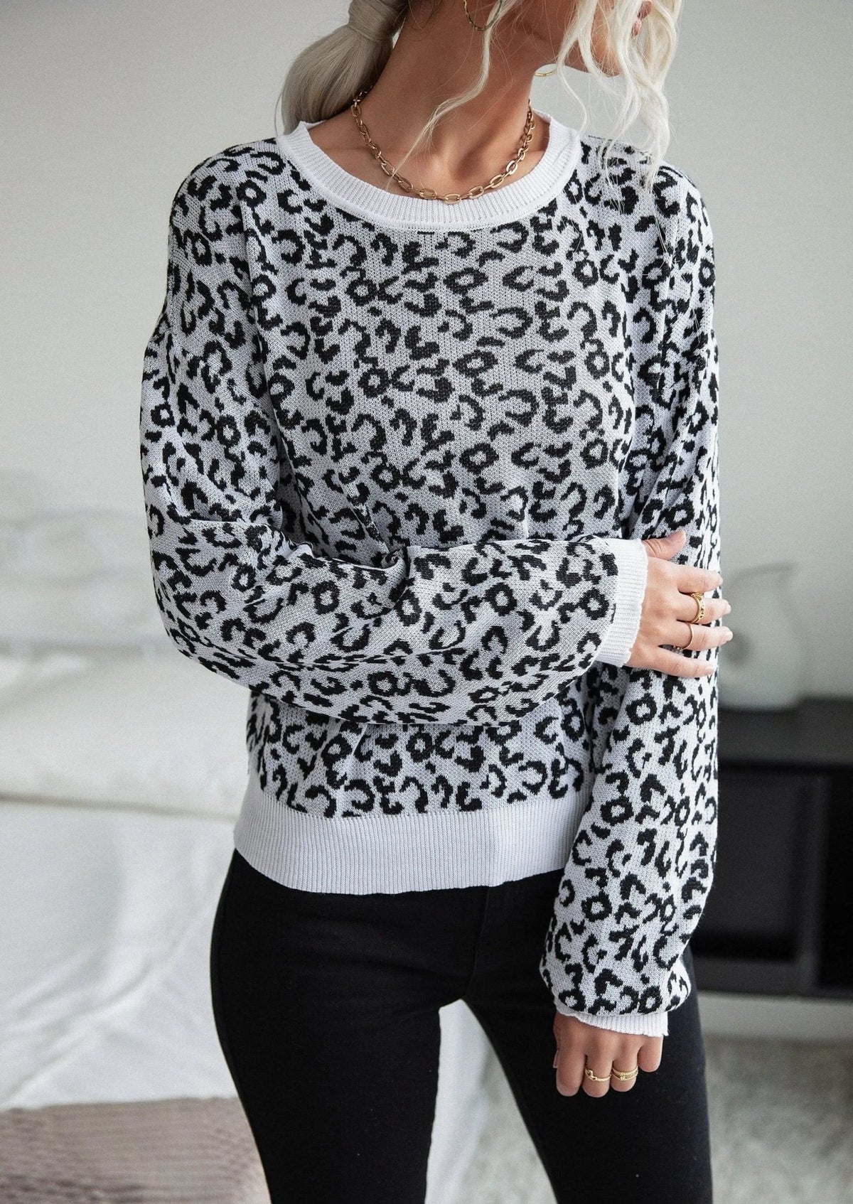 Leopard Print Contrast Trim Sweater - Get it from Bo