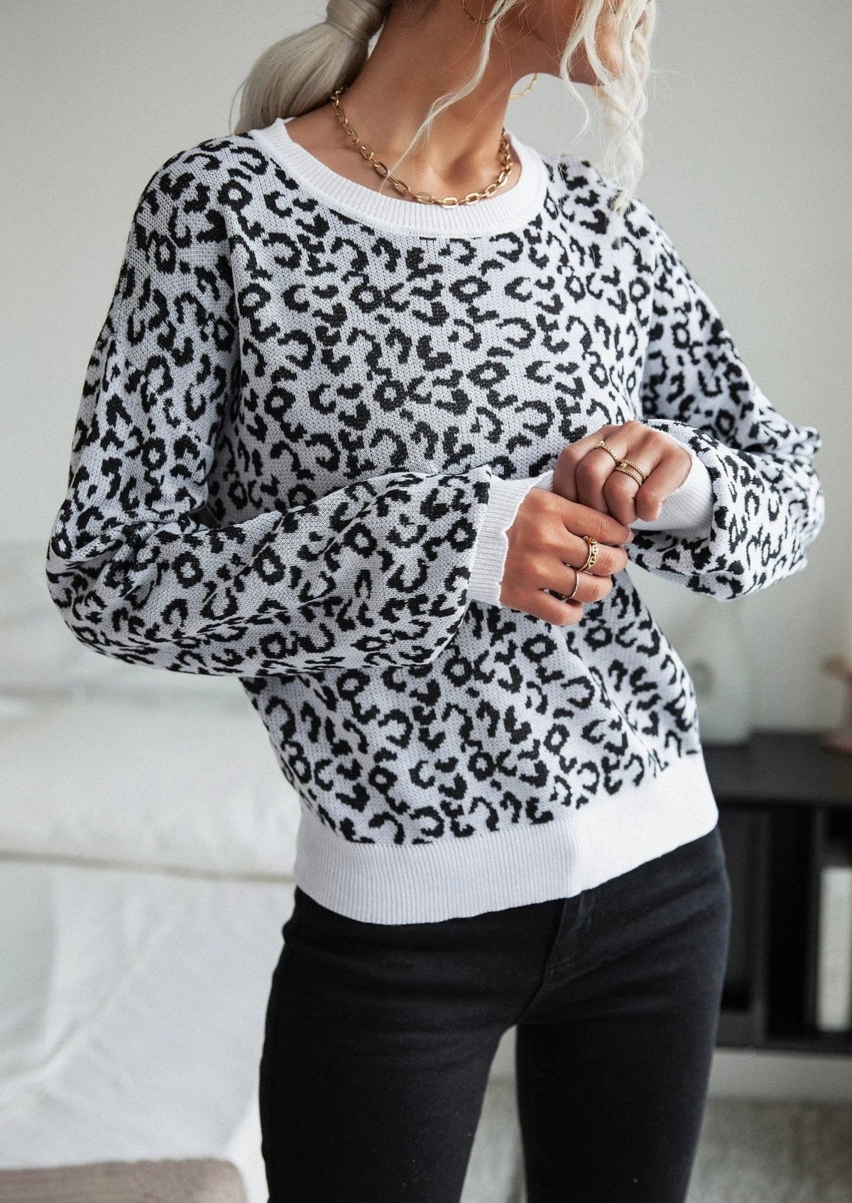 Leopard Print Contrast Trim Sweater - Get it from Bo