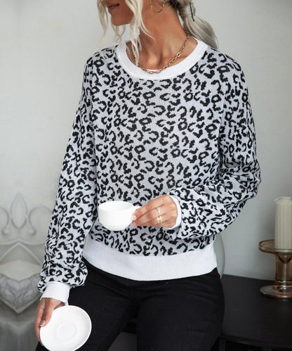 Leopard Print Contrast Trim Sweater - Get it from Bo