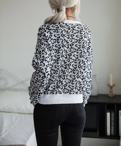 Leopard Print Contrast Trim Sweater - Get it from Bo