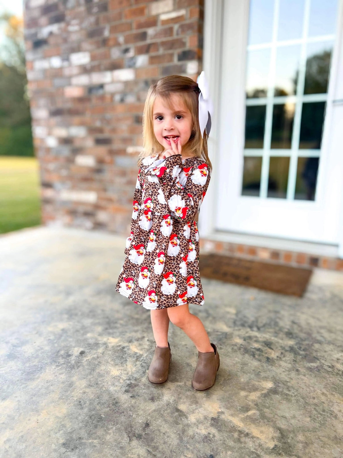 Leopard santa bell sleeve dress - Get it from Bo