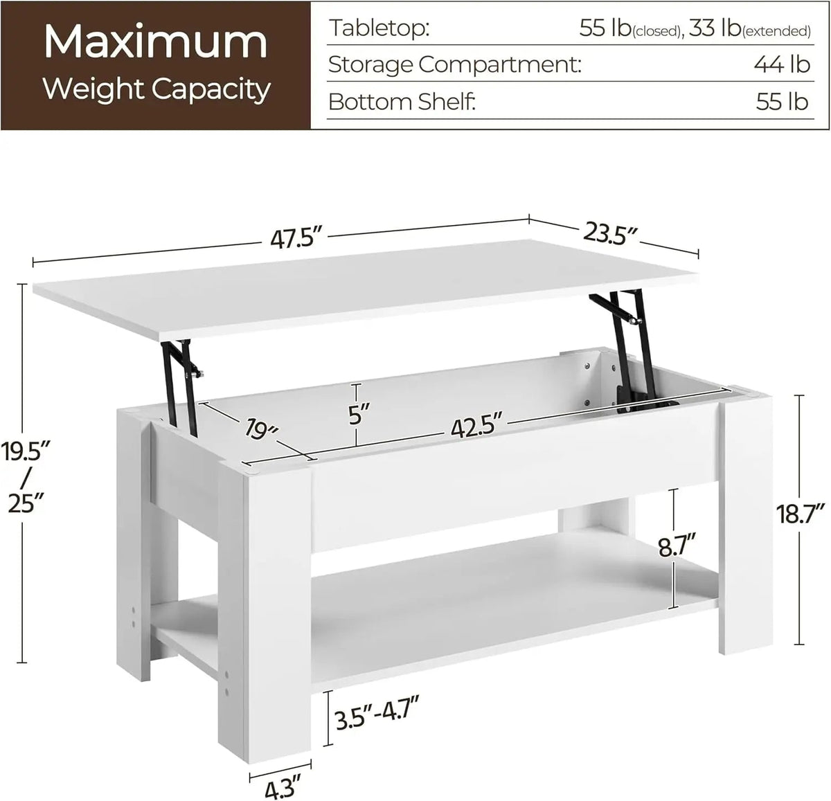 Lift Top Coffee Table With Hidden Compartment And White Finish - Get it from Bo