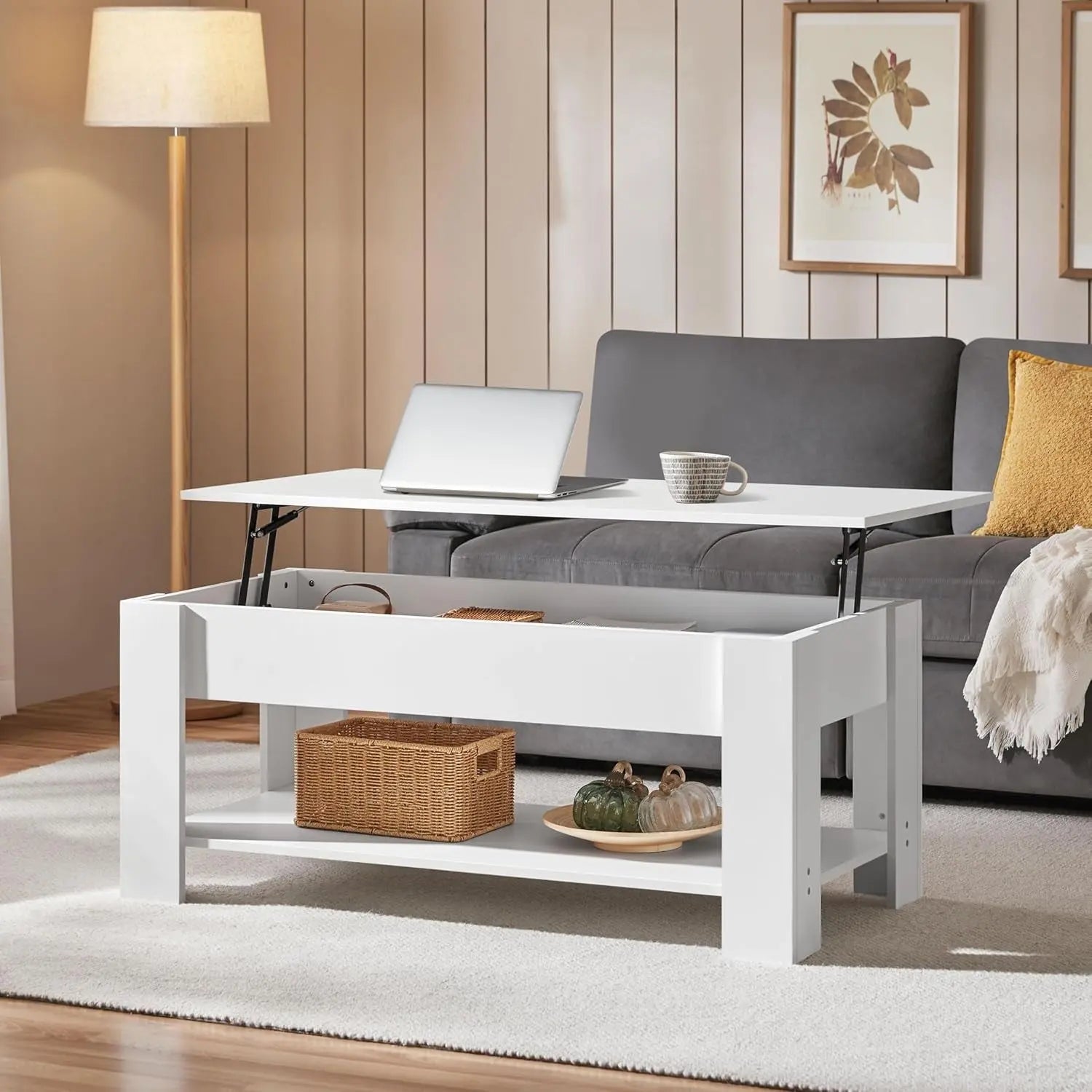 Lift Top Coffee Table With Hidden Compartment And White Finish - Get it from Bo
