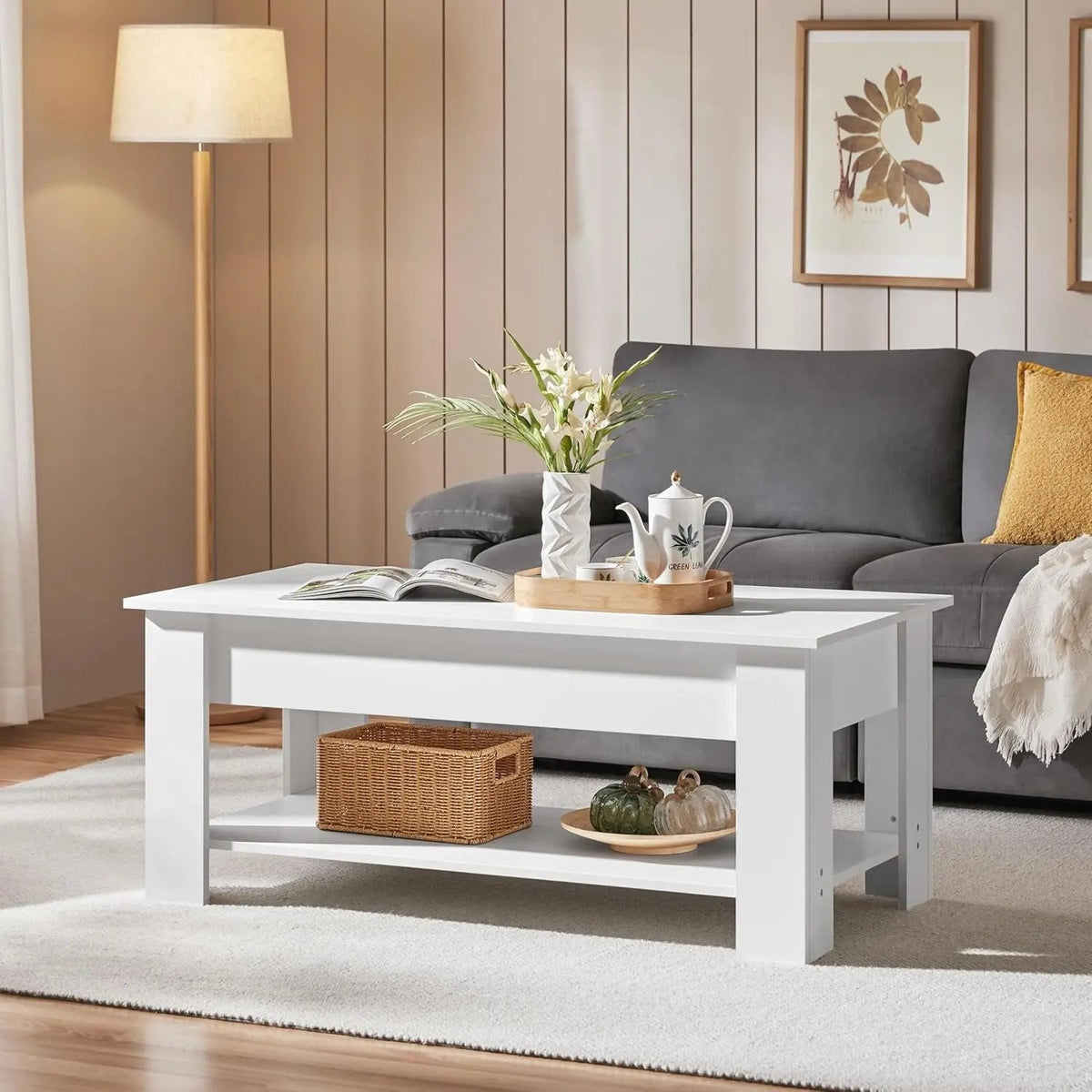 Lift Top Coffee Table With Hidden Compartment And White Finish - Get it from Bo