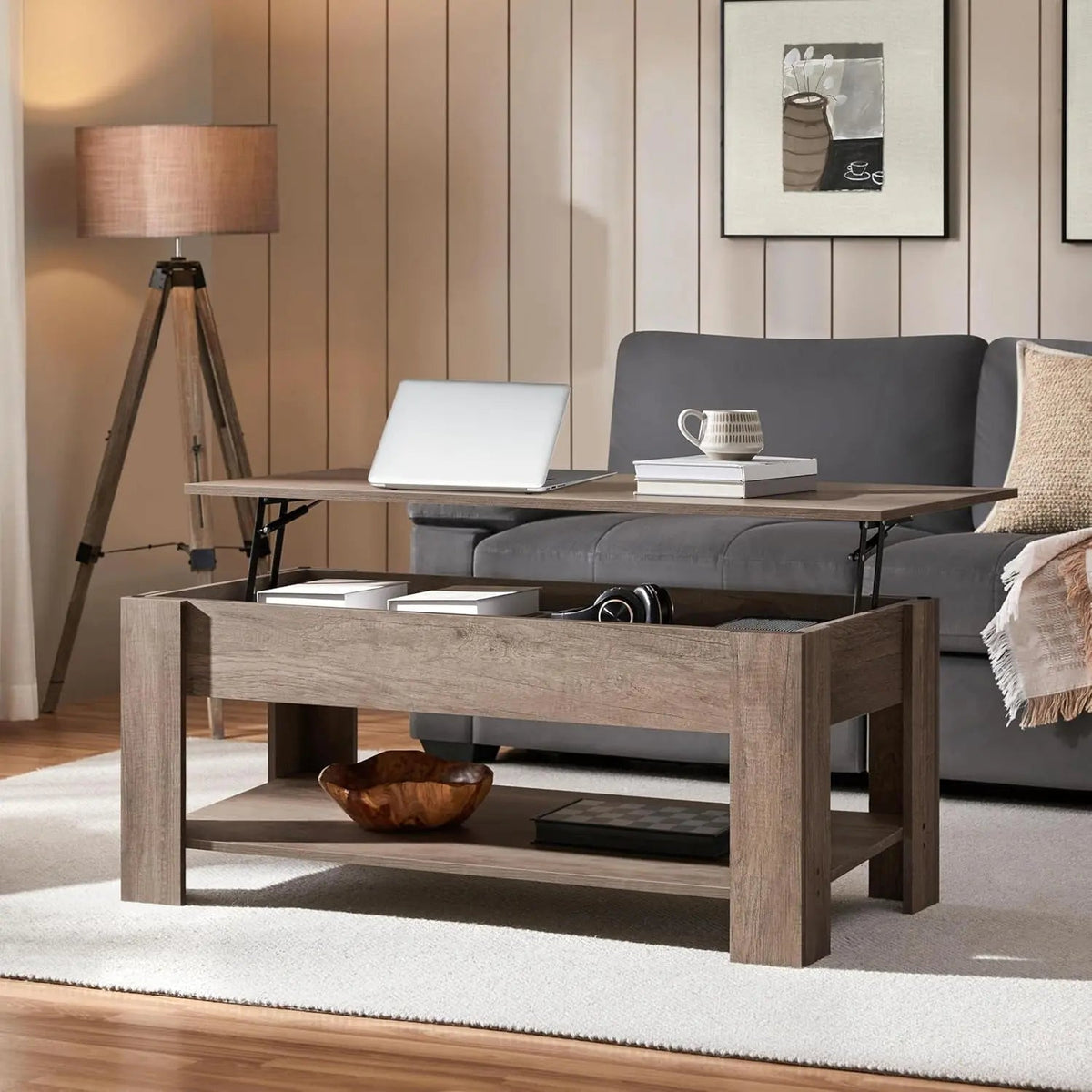 Lift Top Coffee Table With Hidden Compartment Grey - Get it from Bo