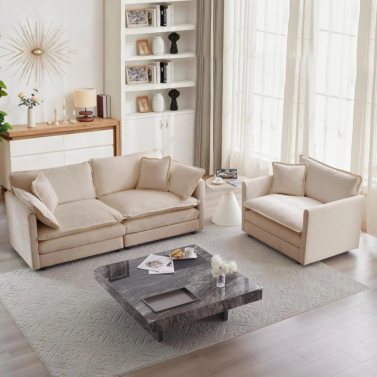 Light Coffee Chenille 2 Piece Loveseat Couch And Armchair - Get it from Bo