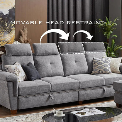Light Grey Microfiber Sectional Sofa With Storage Ottoman - Get it from Bo