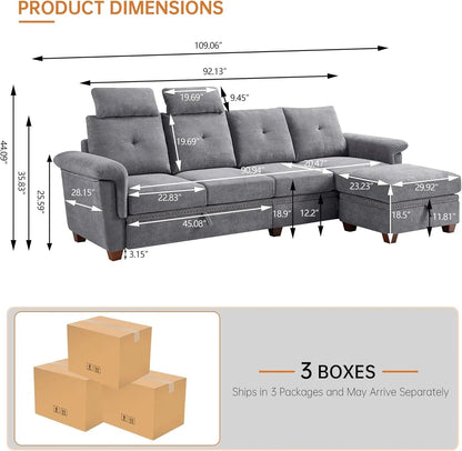 Light Grey Microfiber Sectional Sofa With Storage Ottoman - Get it from Bo