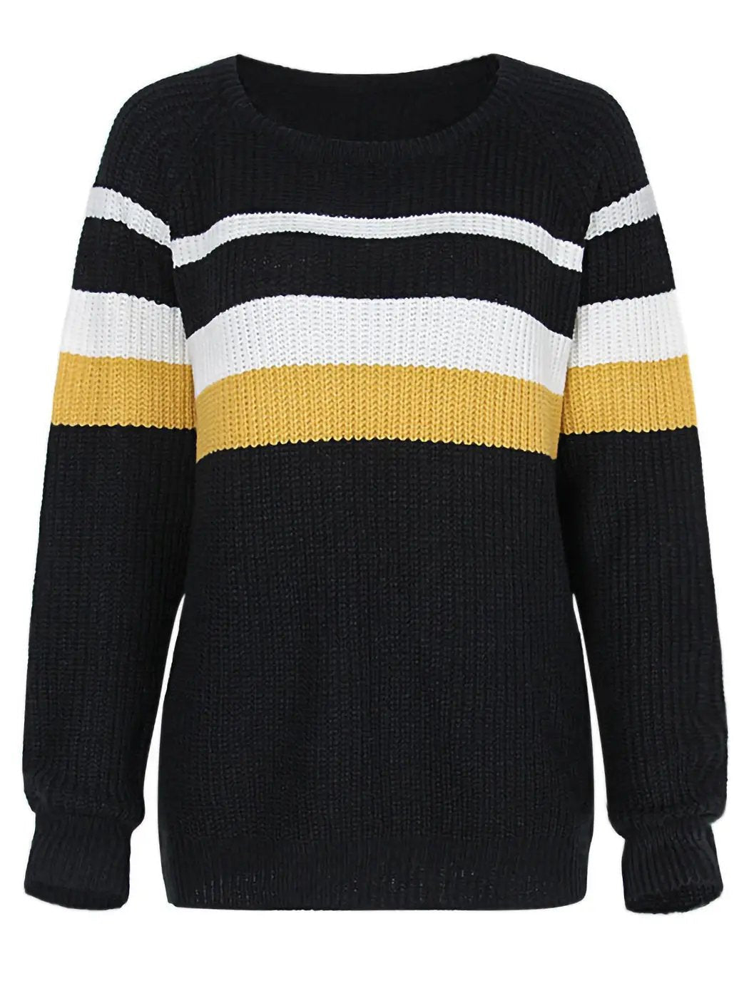 Long Sleeve Color Block Striped Casual Pullover Sweater - Get it from Bo