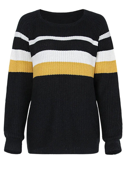 Long Sleeve Color Block Striped Casual Pullover Sweater - Get it from Bo