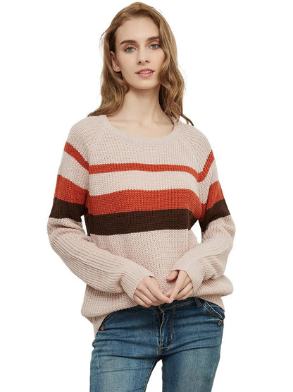 Long Sleeve Color Block Striped Casual Pullover Sweater - Get it from Bo