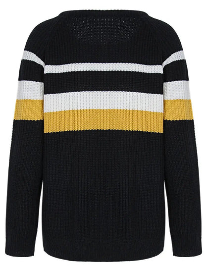 Long Sleeve Color Block Striped Casual Pullover Sweater - Get it from Bo