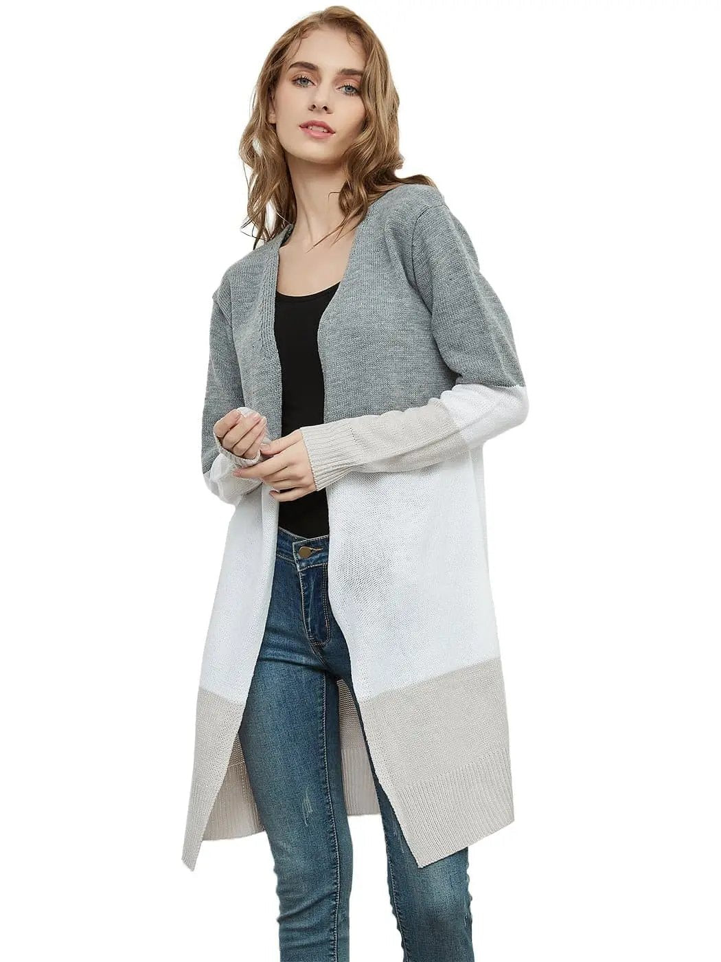 Long Sleeve Open Front Casual Knit Sweaters Coat Soft Outwear Striped Draped Kimono Cardigan - Get it from Bo