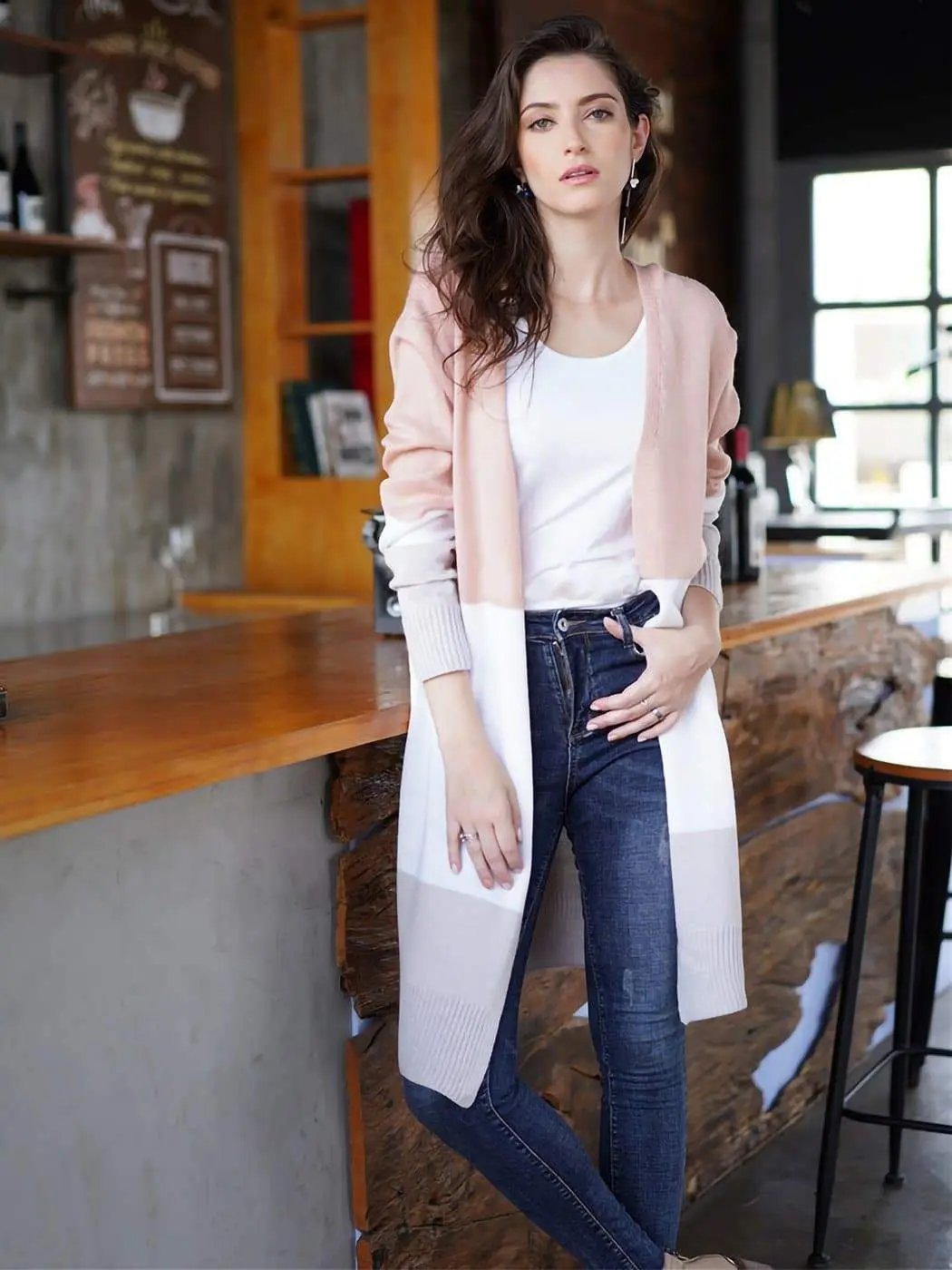 Long Sleeve Open Front Casual Knit Sweaters Coat Soft Outwear Striped Draped Kimono Cardigan - Get it from Bo