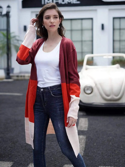Long Sleeve Open Front Casual Knit Sweaters Coat Soft Outwear Striped Draped Kimono Cardigan - Get it from Bo