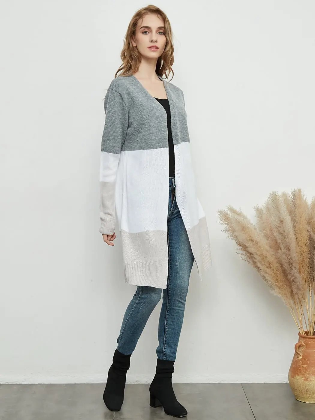 Long Sleeve Open Front Casual Knit Sweaters Coat Soft Outwear Striped Draped Kimono Cardigan - Get it from Bo