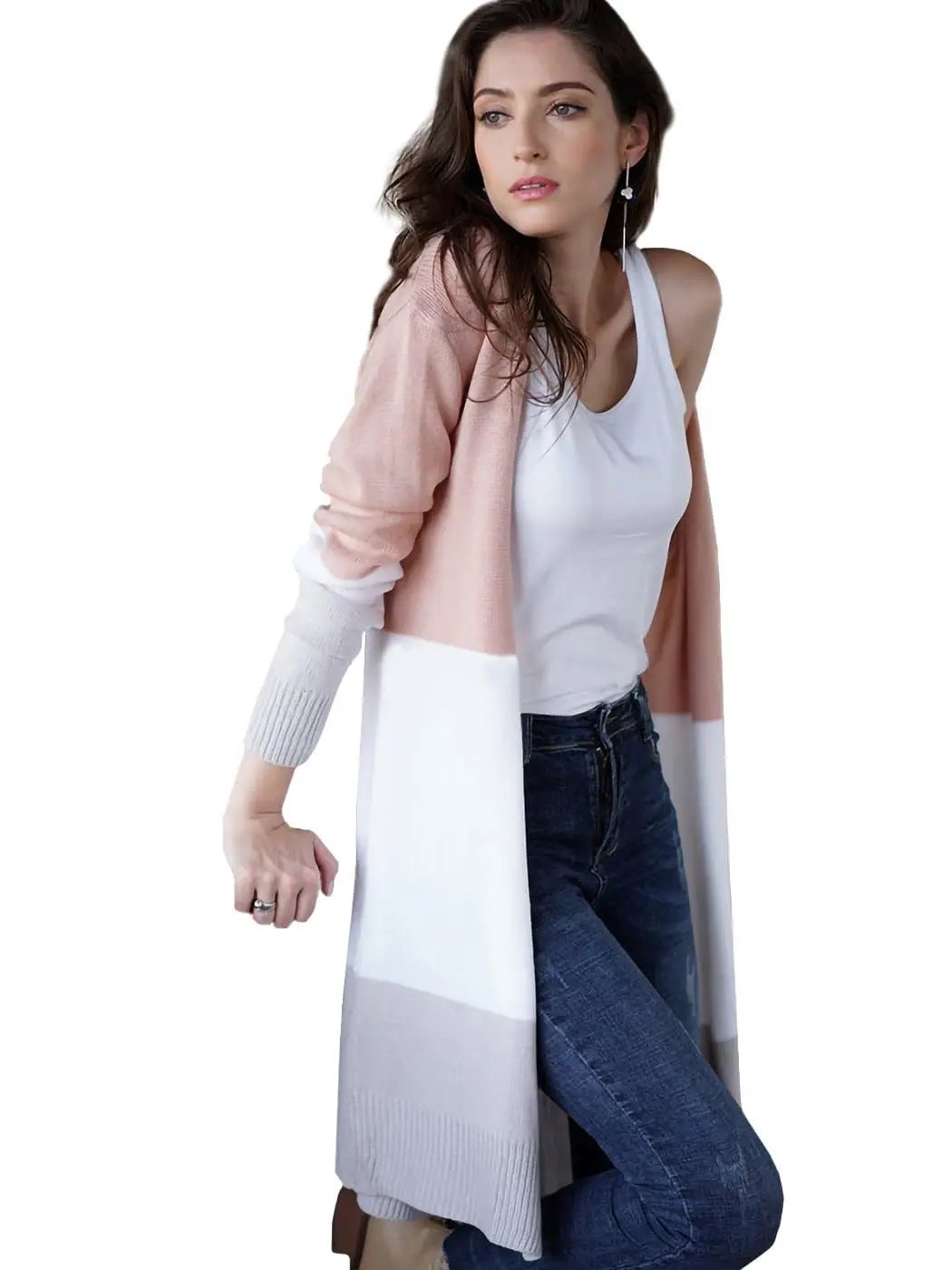 Long Sleeve Open Front Casual Knit Sweaters Coat Soft Outwear Striped Draped Kimono Cardigan - Get it from Bo
