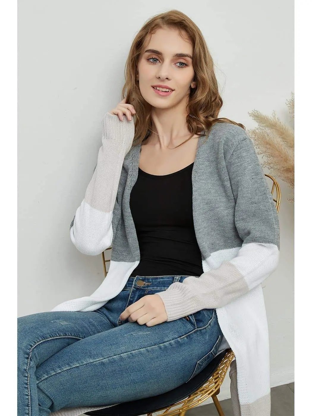 Long Sleeve Open Front Casual Knit Sweaters Coat Soft Outwear Striped Draped Kimono Cardigan - Get it from Bo