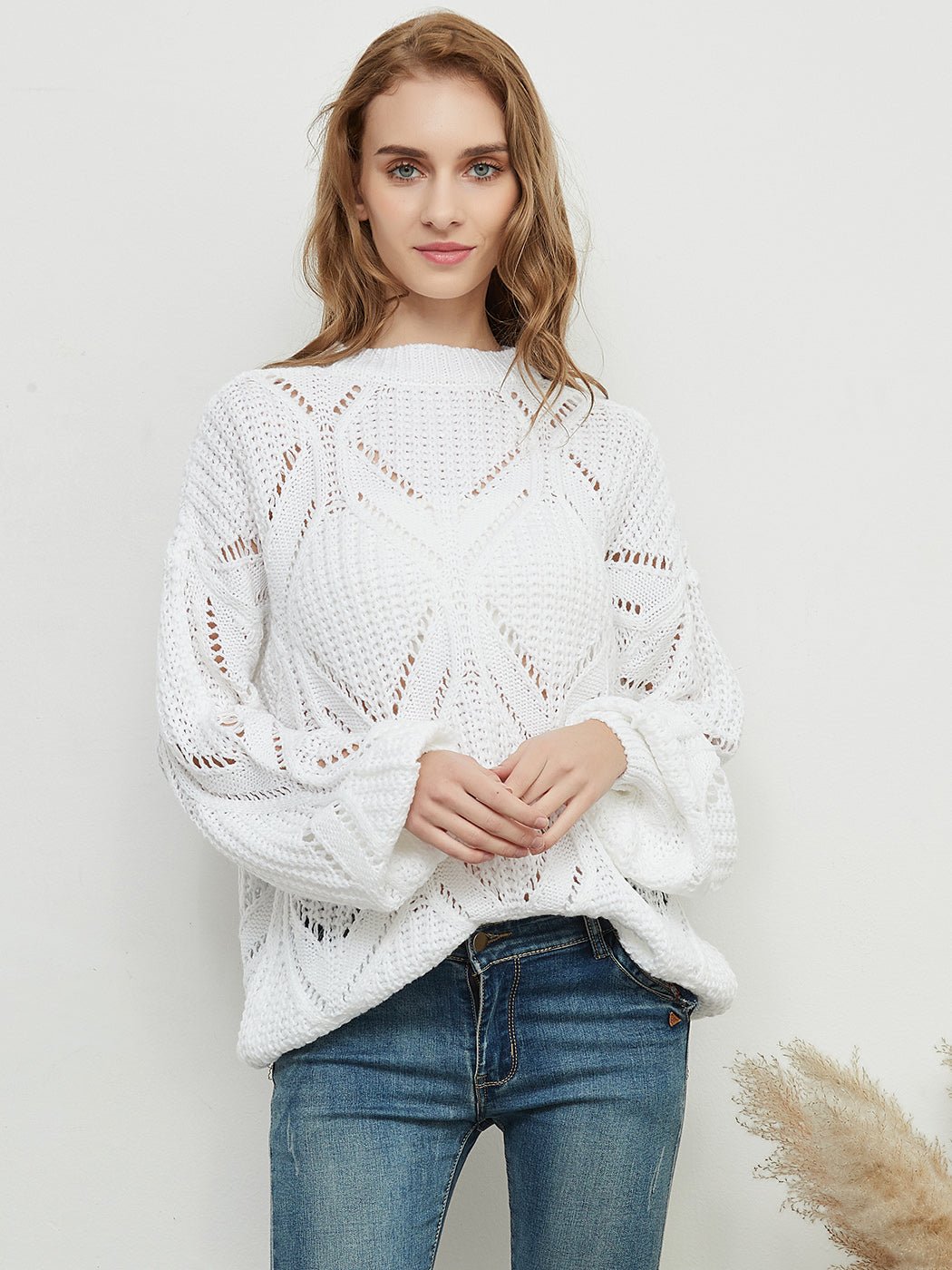 Long Sleeve Patterned Pullover Sweater - Get it from Bo