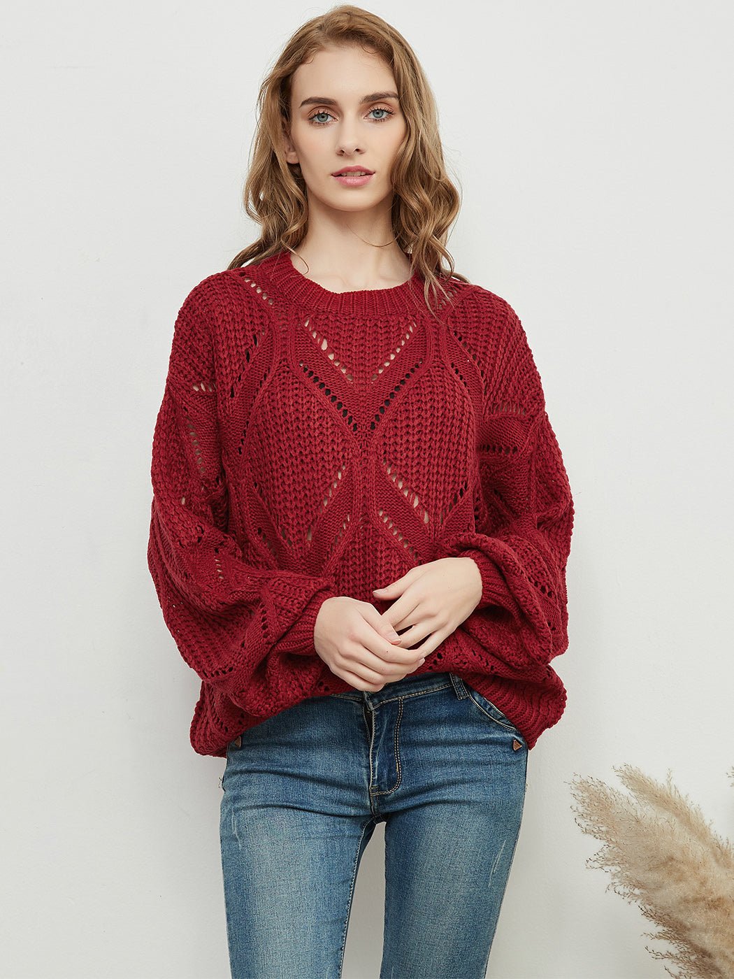 Long Sleeve Patterned Pullover Sweater - Get it from Bo