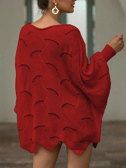 Loose Batwing Sleeve Hollow Out Knit Sweater Top - Get it from Bo
