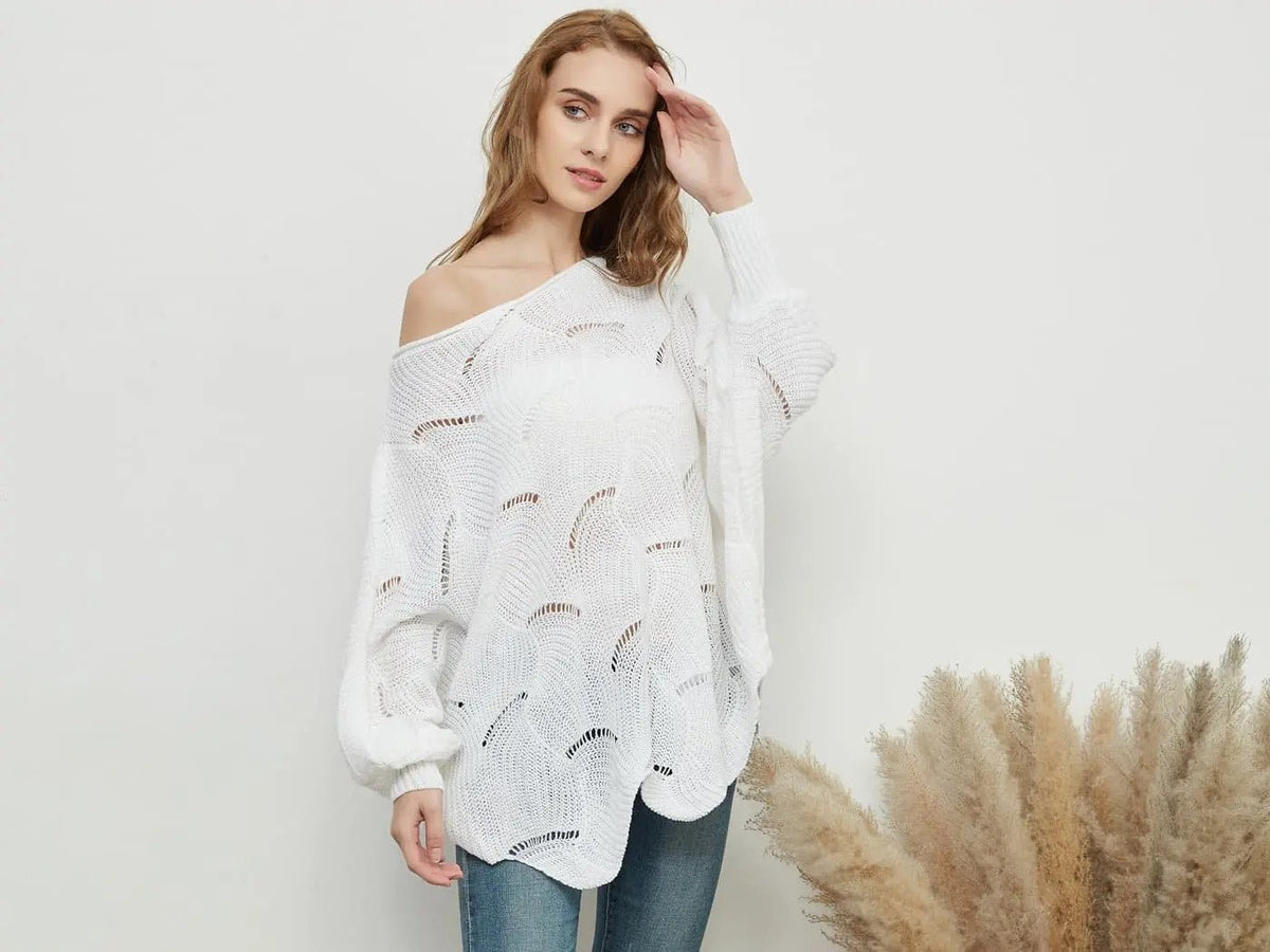 Loose Batwing Sleeve Hollow Out Knit Sweater Top - Get it from Bo