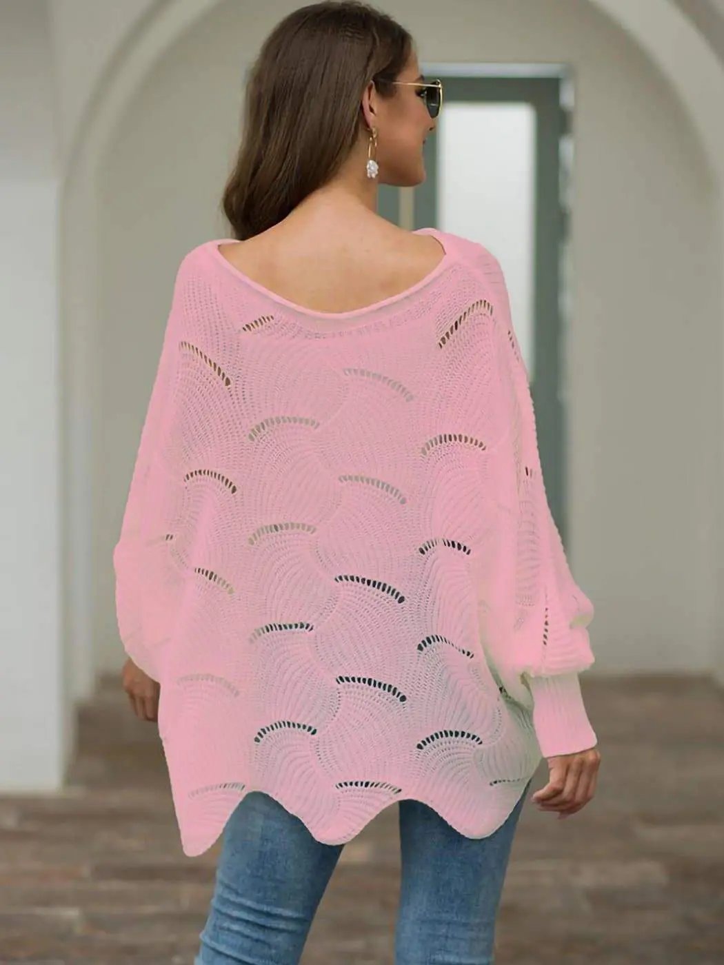 Loose Batwing Sleeve Hollow Out Knit Sweater Top - Get it from Bo