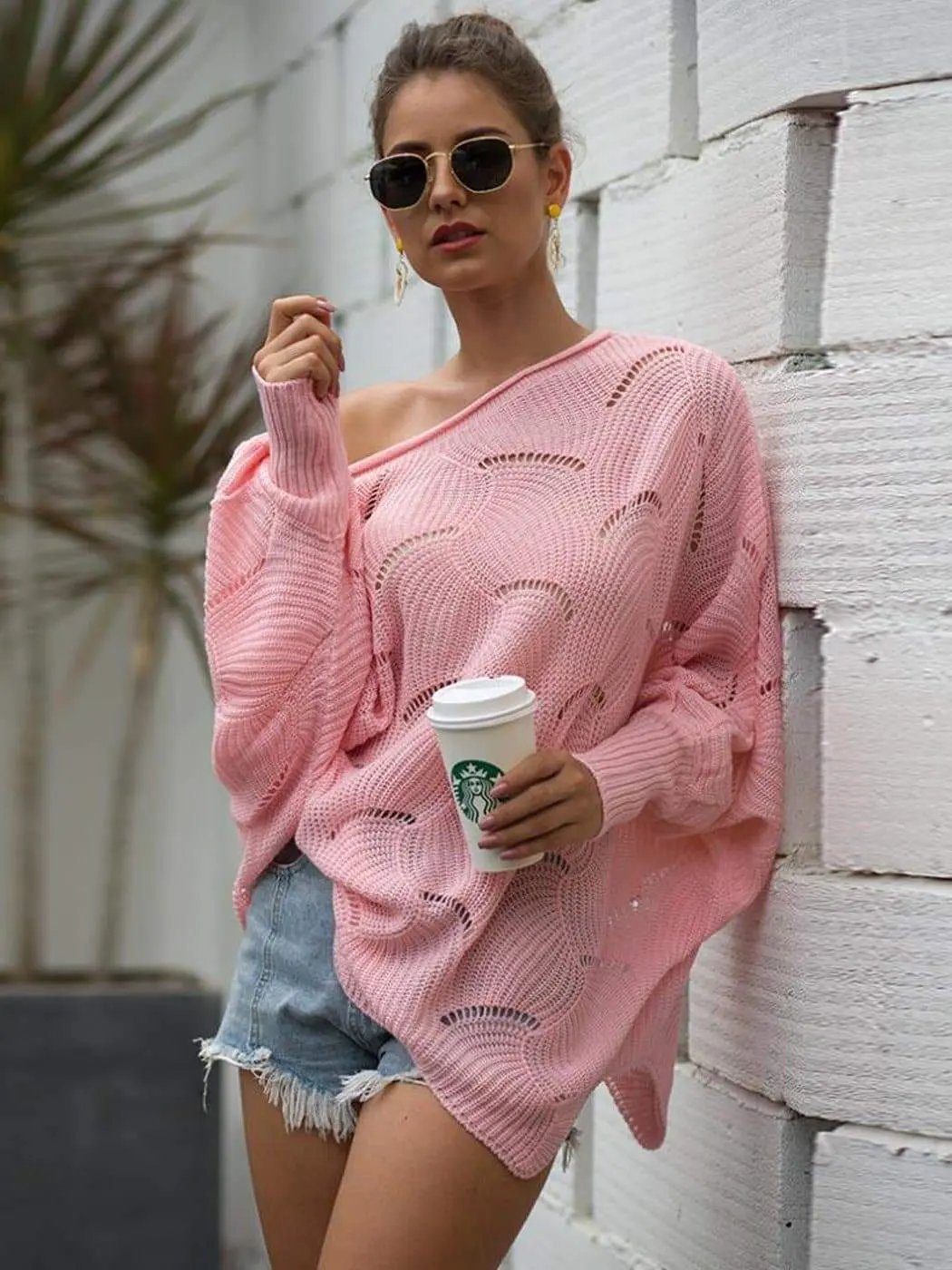 Loose Batwing Sleeve Hollow Out Knit Sweater Top - Get it from Bo