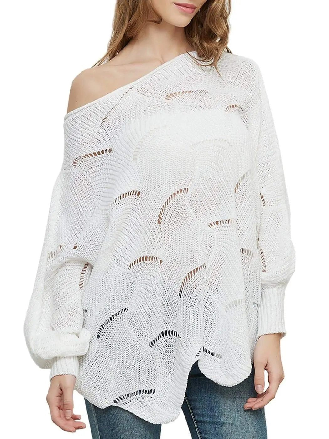 Loose Batwing Sleeve Hollow Out Knit Sweater Top - Get it from Bo