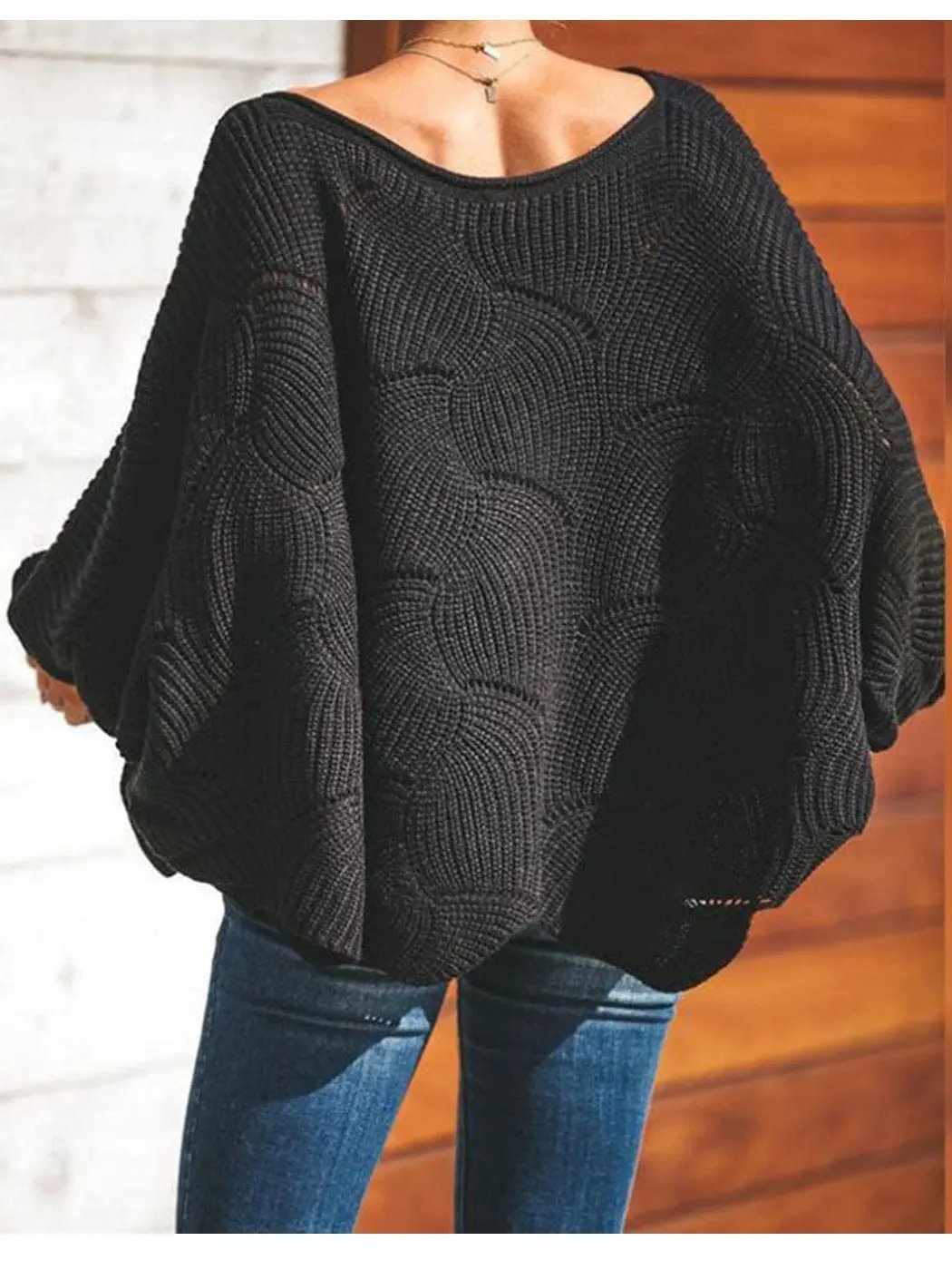 Loose Batwing Sleeve Hollow Out Knit Sweater Top - Get it from Bo