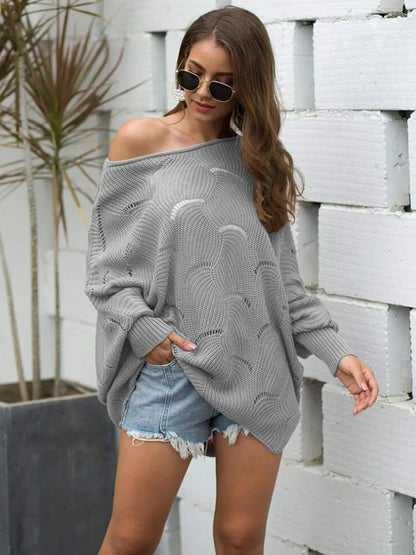 Loose Batwing Sleeve Hollow Out Knit Sweater Top - Get it from Bo