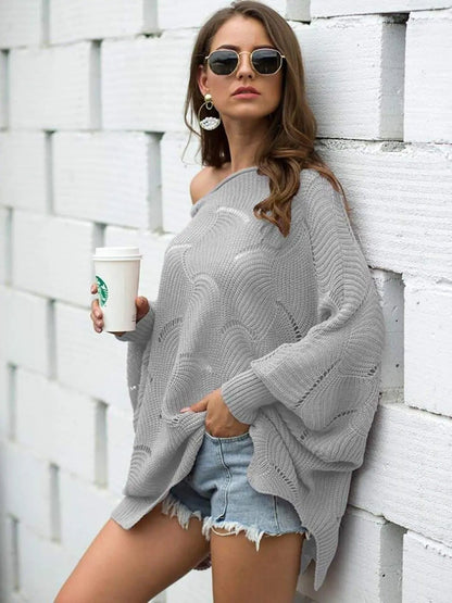 Loose Batwing Sleeve Hollow Out Knit Sweater Top - Get it from Bo