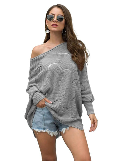 Loose Batwing Sleeve Hollow Out Knit Sweater Top - Get it from Bo
