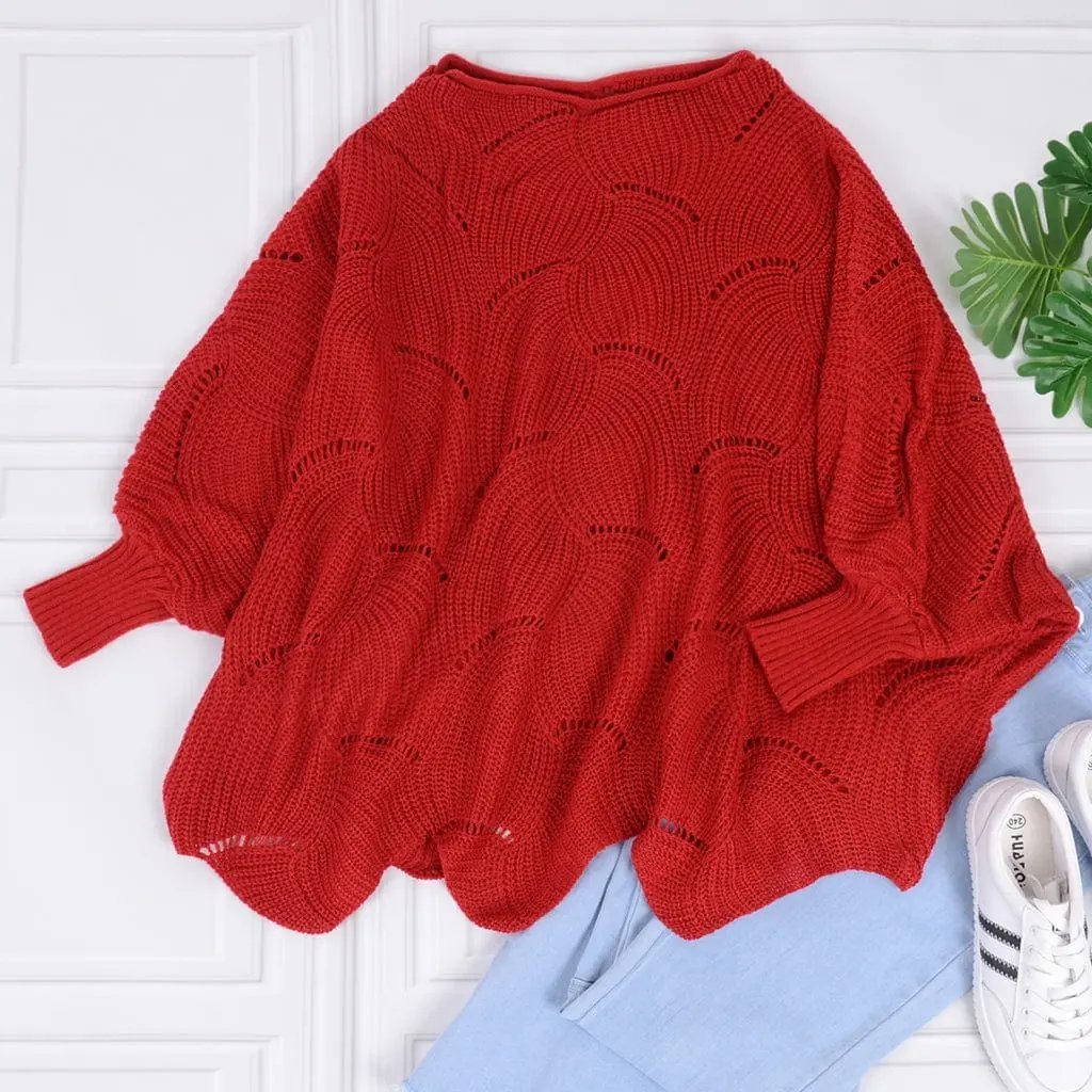 Loose Batwing Sleeve Hollow Out Knit Sweater Top - Get it from Bo