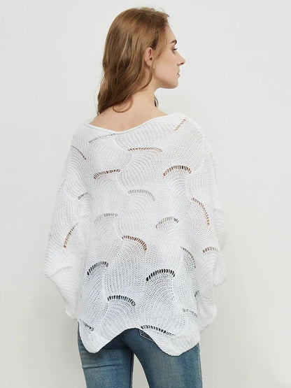 Loose Batwing Sleeve Hollow Out Knit Sweater Top - Get it from Bo