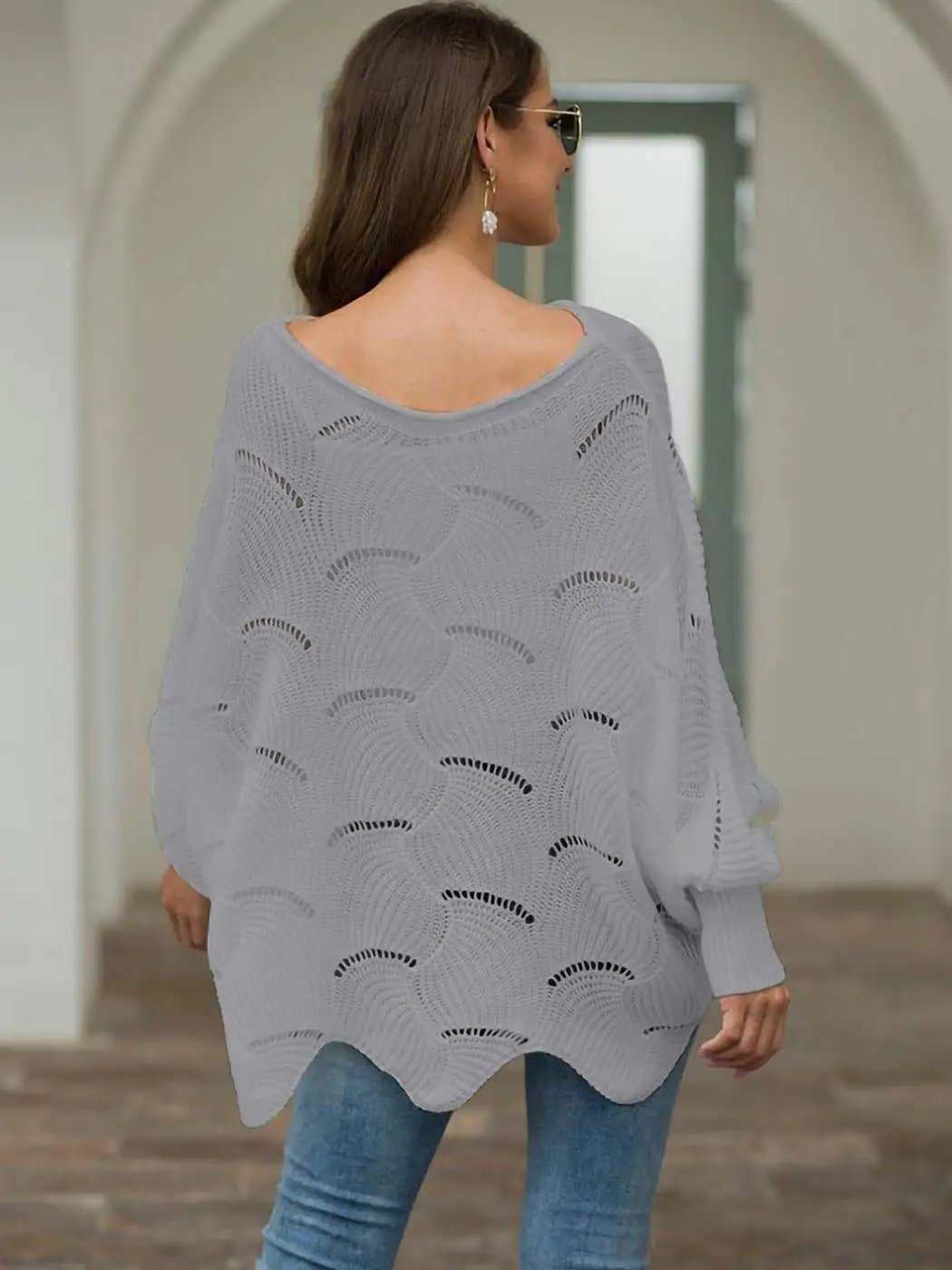 Loose Batwing Sleeve Hollow Out Knit Sweater Top - Get it from Bo