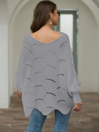 Loose Batwing Sleeve Hollow Out Knit Sweater Top - Get it from Bo