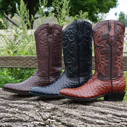 Men's Black Ostrich Print Cowboy Boots (H7002) - Get it from Bo