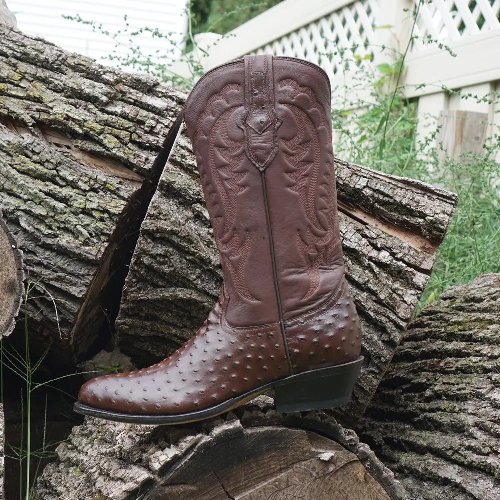 Men's Brown Ostrich Print Cowboy Boots (H7002) - Get it from Bo