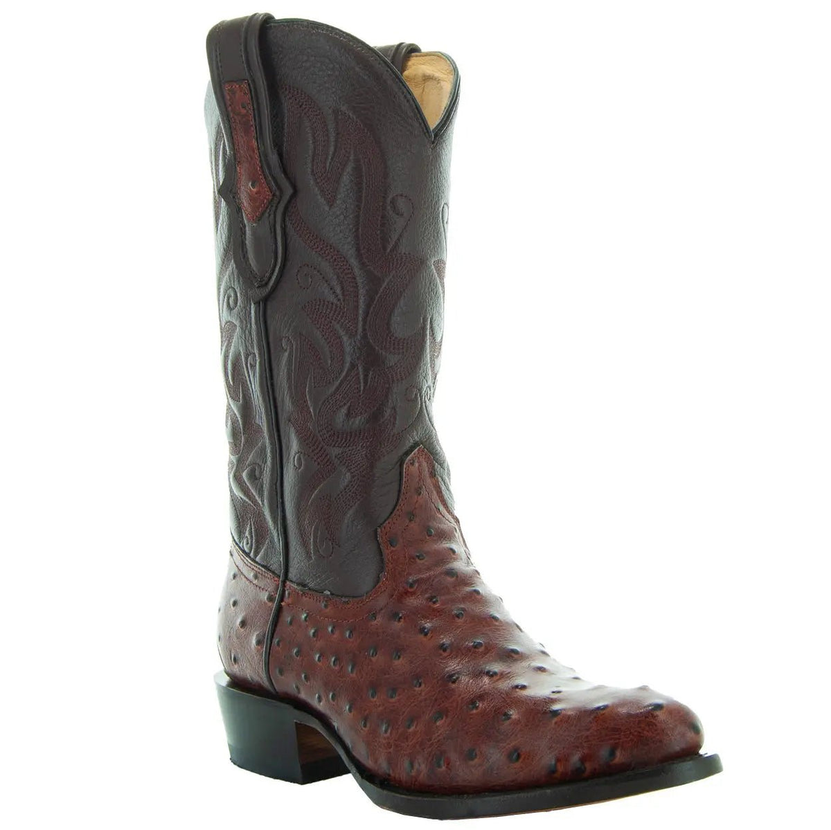 Men's Cognac Ostrich Print Cowboy Boots (H7002) - Get it from Bo