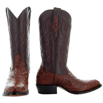 Men's Cognac Ostrich Print Cowboy Boots (H7002) - Get it from Bo