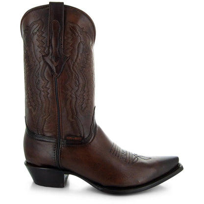 Men's Snip Toe Cowboy Boots Burnished Brown (H50030) - Get it from Bo