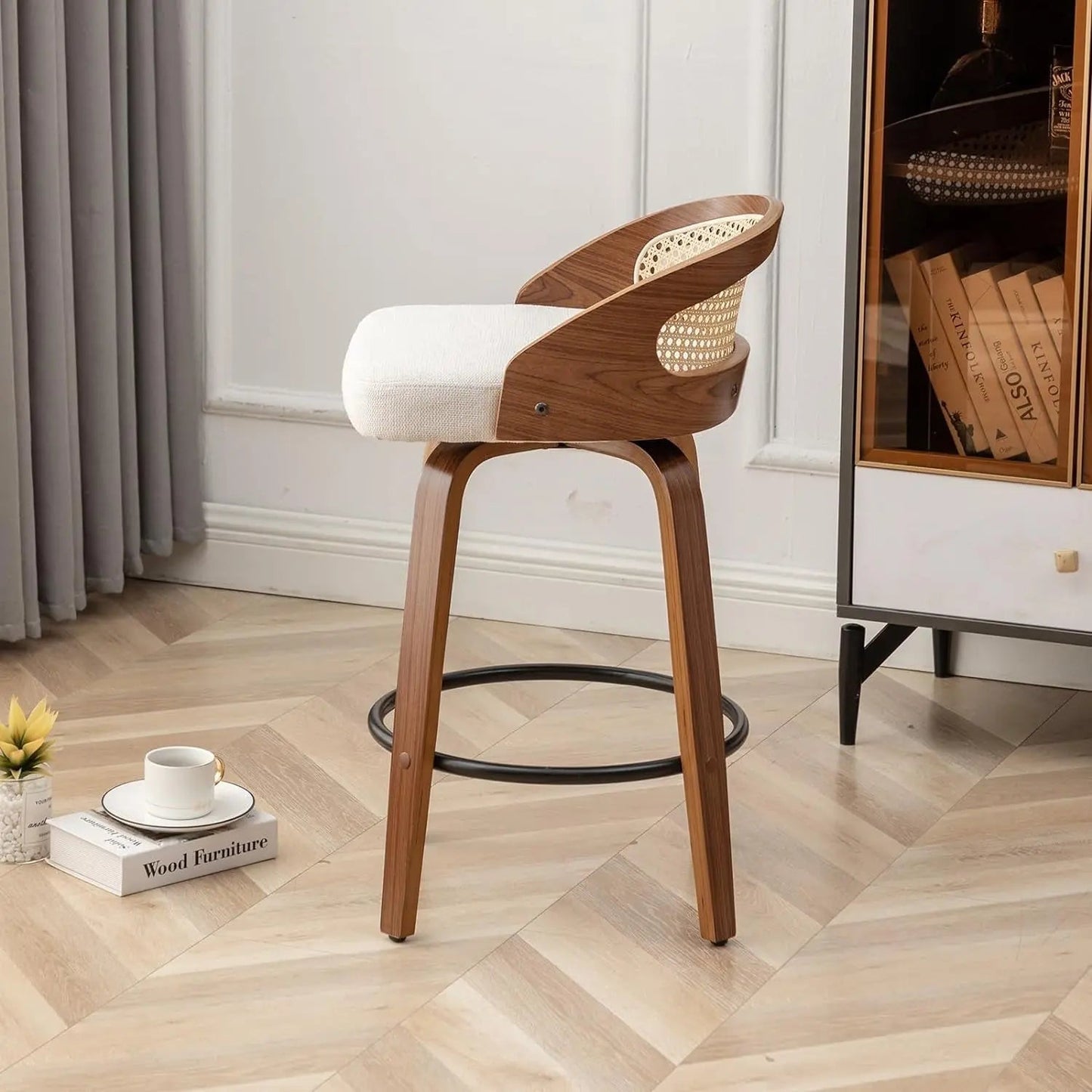 Mid-Century Modern Swivel Rattan Bar Stools Set - Get it from Bo