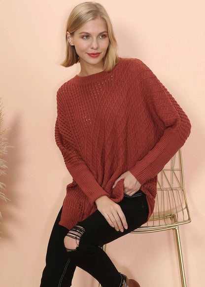 Mixed Knit Zipper Slit Sweater - Get it from Bo