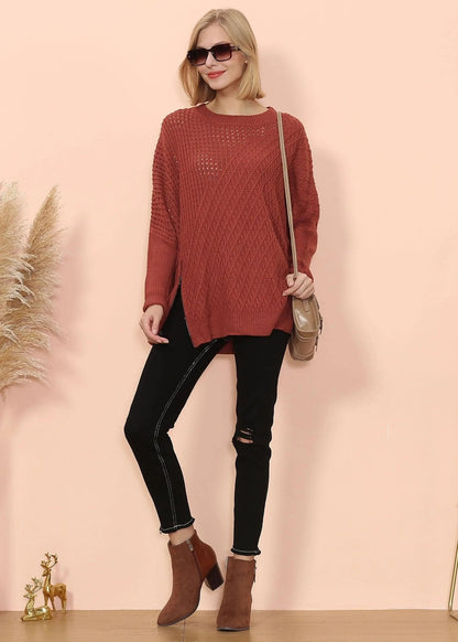 Mixed Knit Zipper Slit Sweater - Get it from Bo