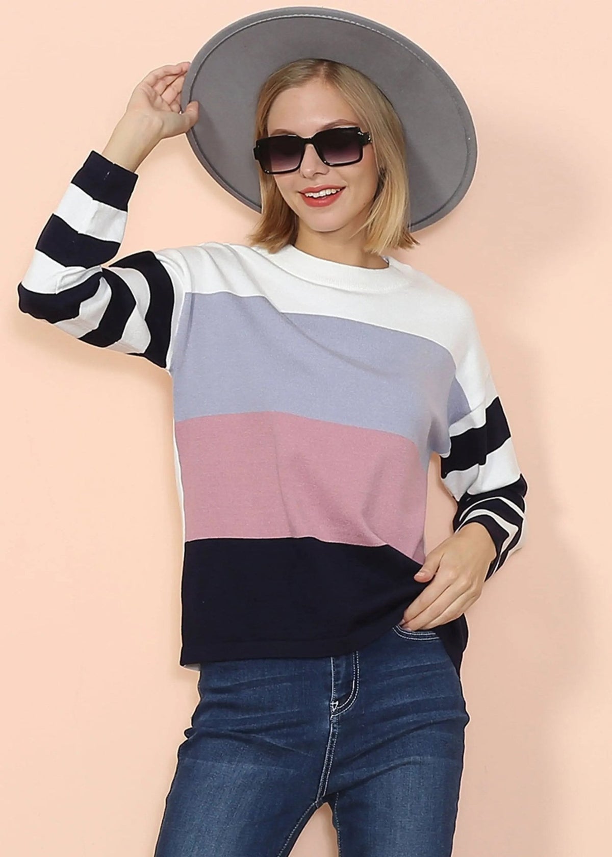 Mixed Striped Long Sleeve Sweater - Get it from Bo