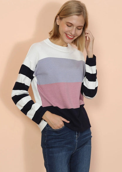 Mixed Striped Long Sleeve Sweater - Get it from Bo