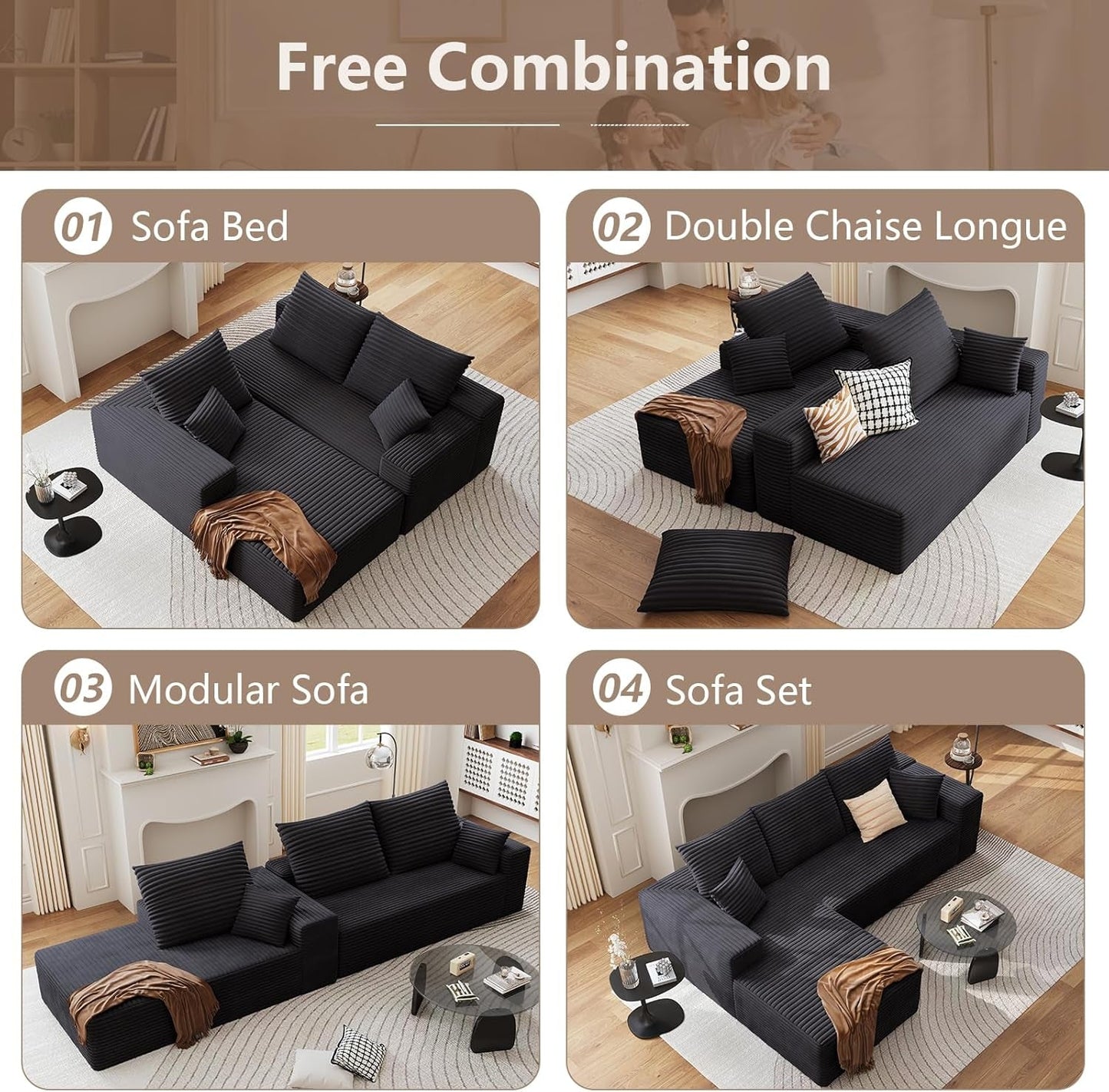 Modern 107 Inch Cloud Sectional Couch with Chaise ShipItFurniture