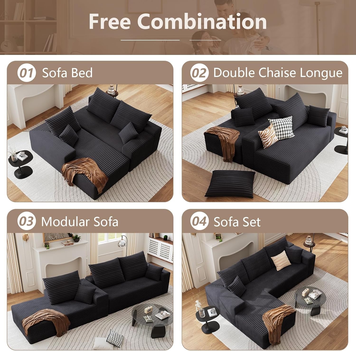 Modern 107 Inch Cloud Sectional Couch with Chaise ShipItFurniture